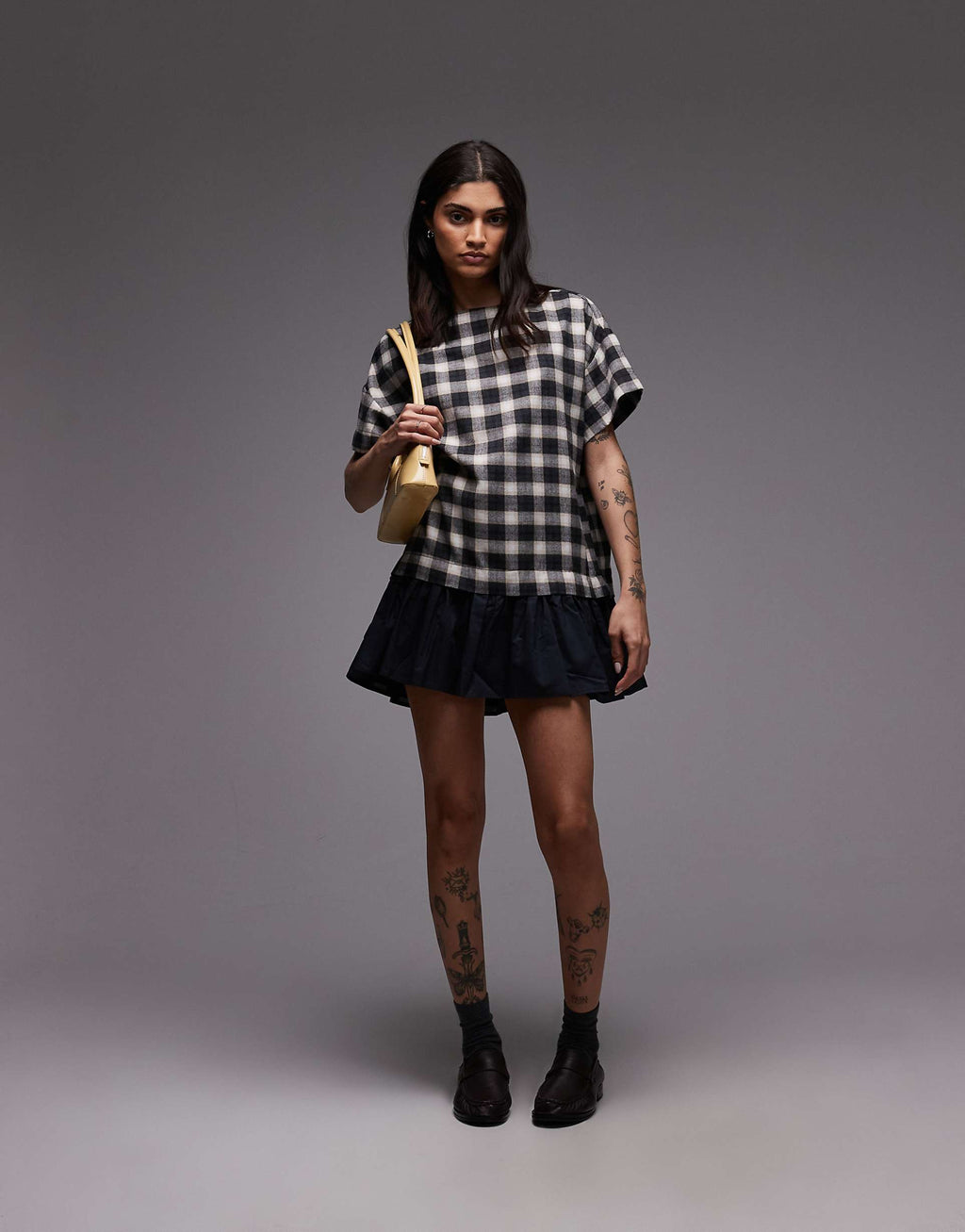 ASOS DESIGN cord hybrid T-shirt mini dress in mono check
