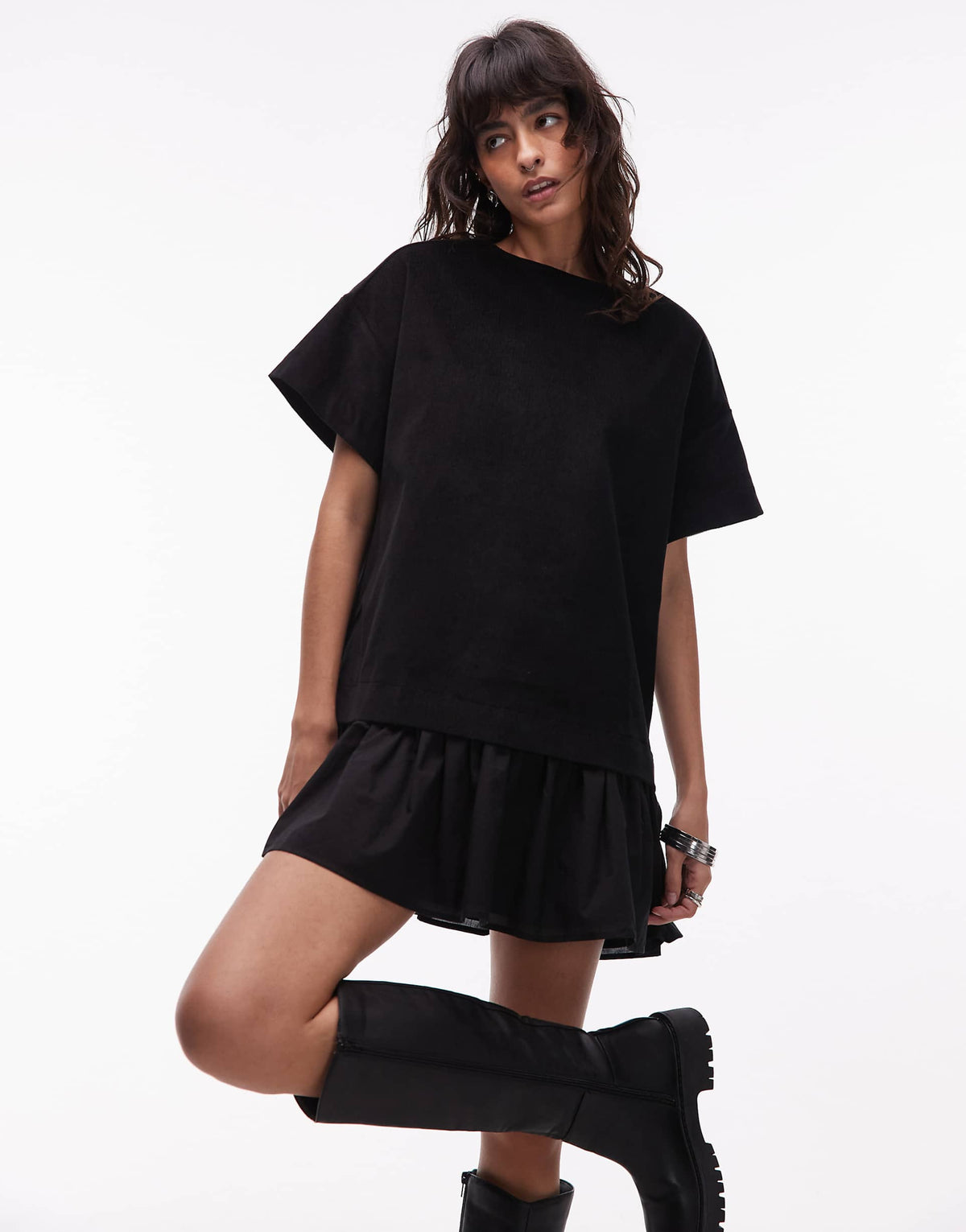 ASOS DESIGN cord hybrid T-shirt mini dress in black