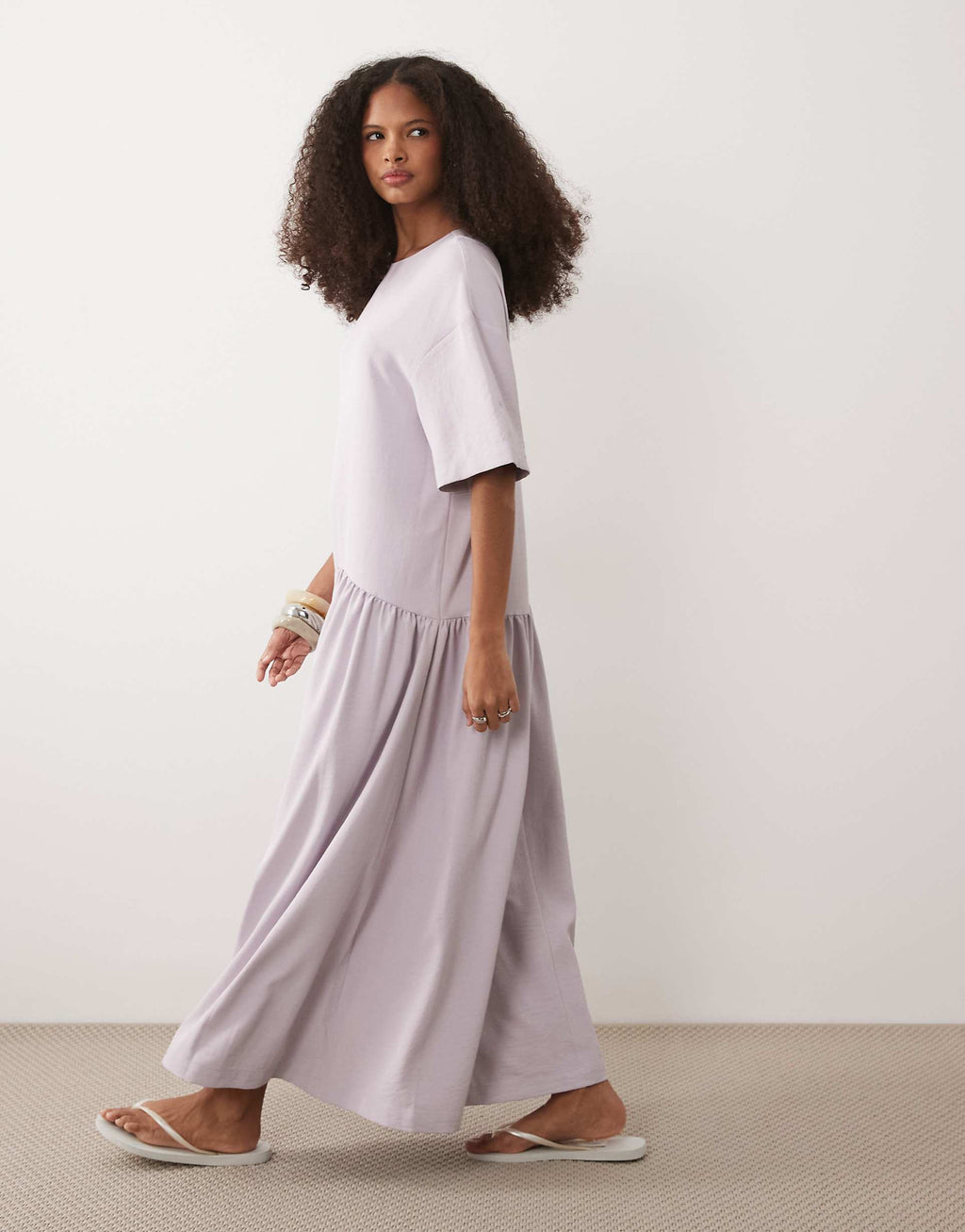 ASOS DESIGN dropped waist midaxi t-shirt dress in lilac