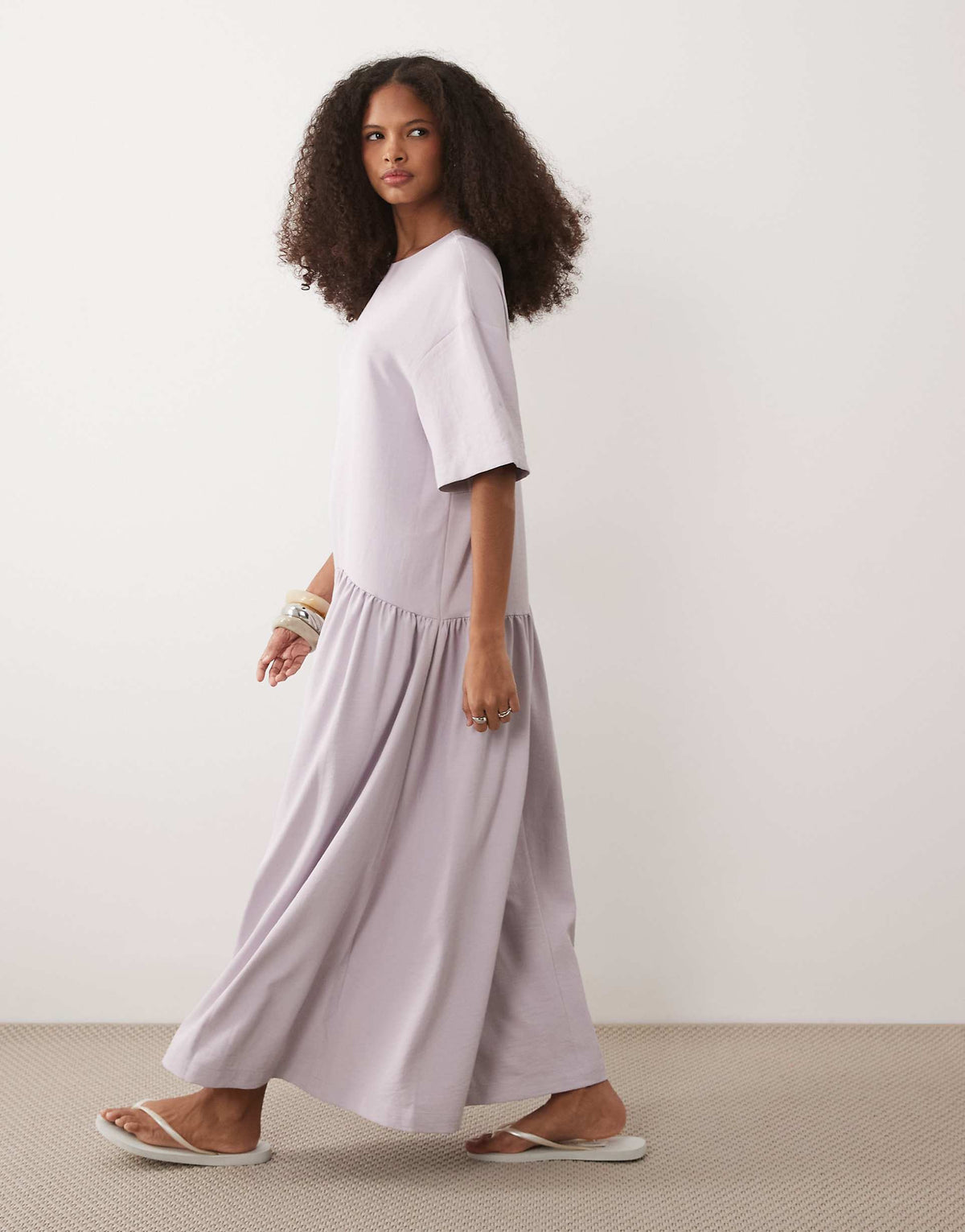 ASOS DESIGN dropped waist midaxi t-shirt dress in lilac