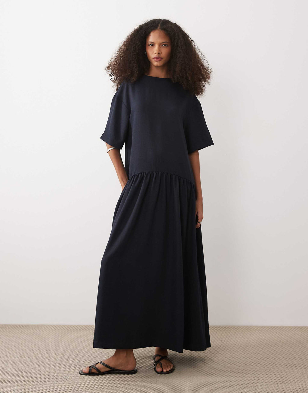 ASOS DESIGN dropped waist t-shirt midi dress in navy