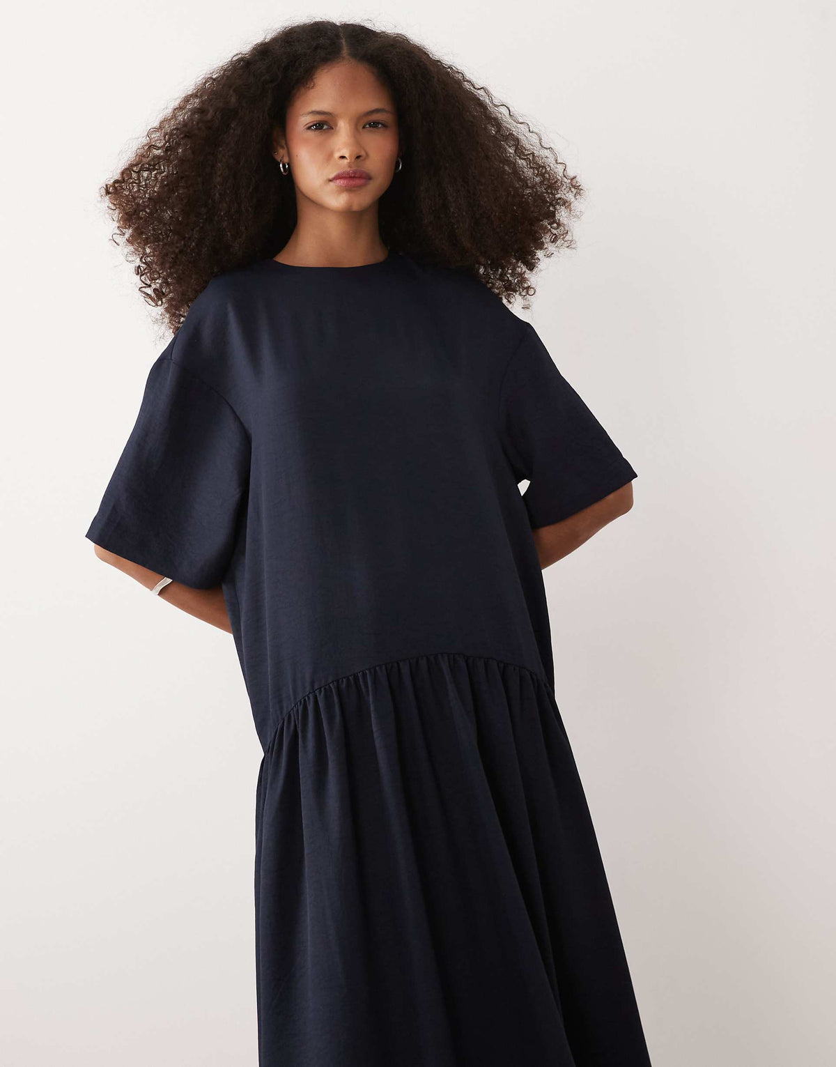 ASOS DESIGN dropped waist t-shirt midi dress in navy