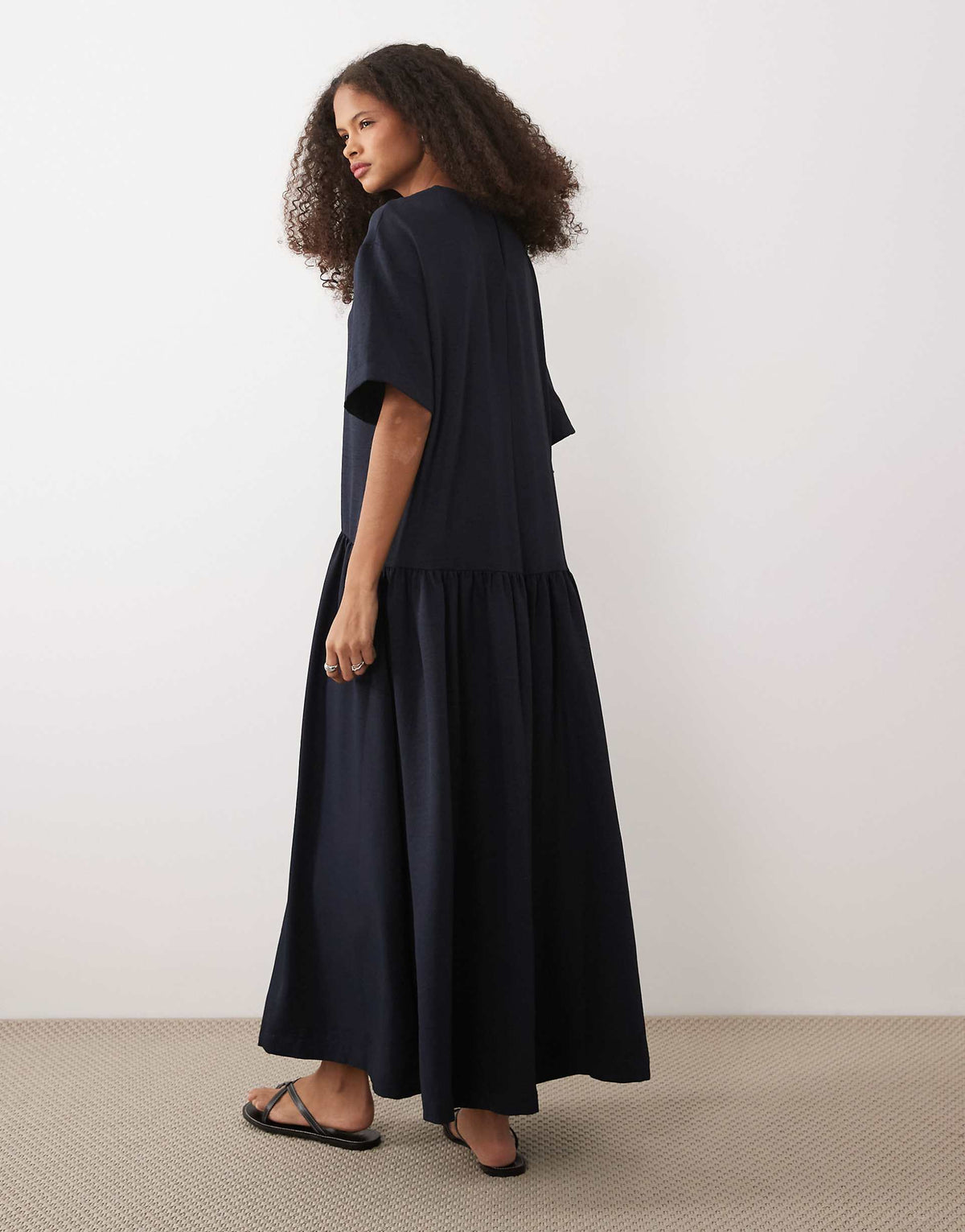 ASOS DESIGN dropped waist t-shirt midi dress in navy