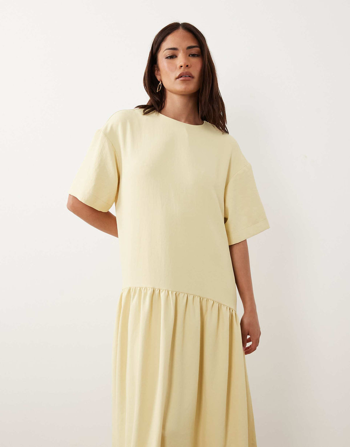 ASOS DESIGN Petite T-shirt drop waist midi dress in buttermilk