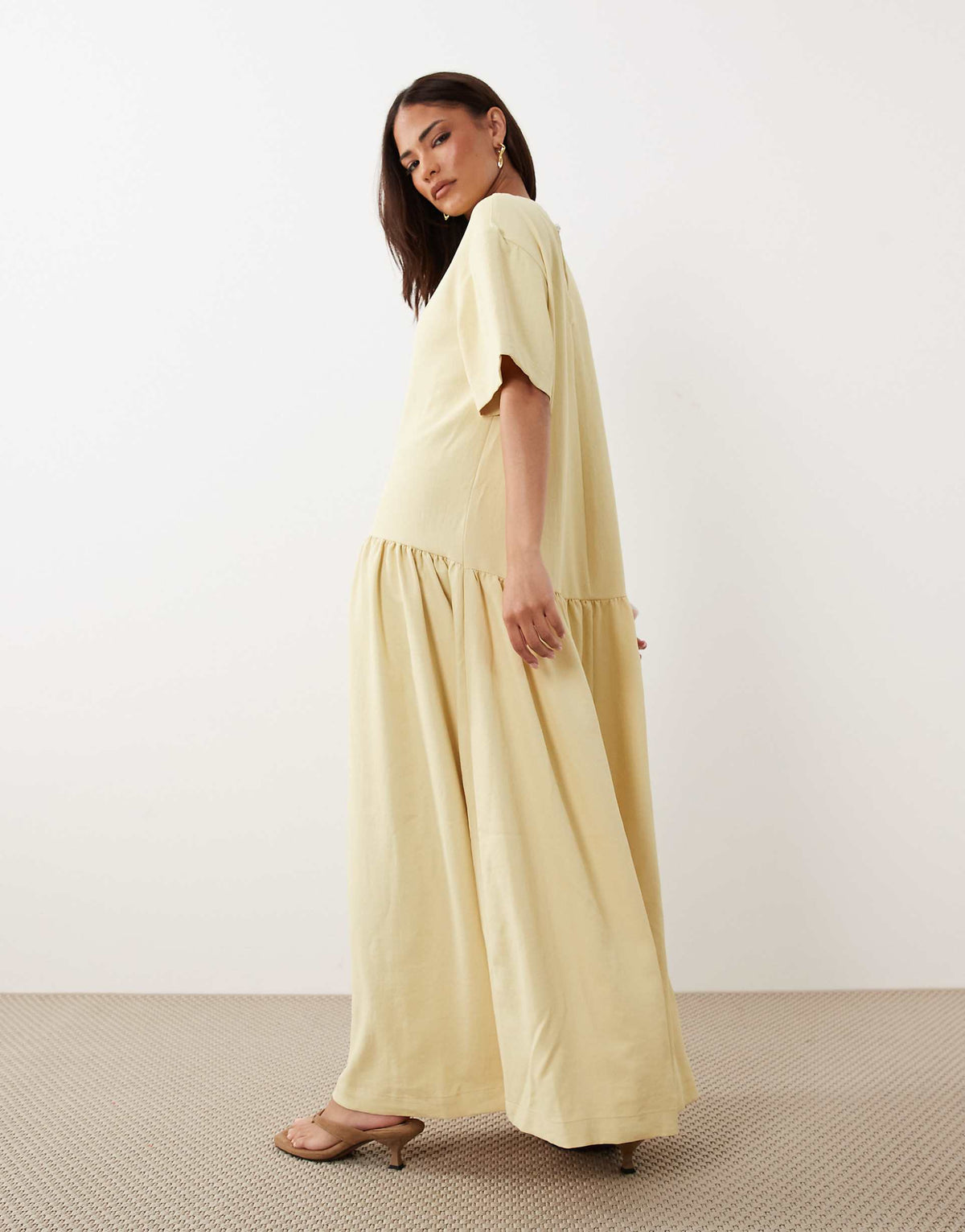 ASOS DESIGN Petite T-shirt drop waist midi dress in buttermilk