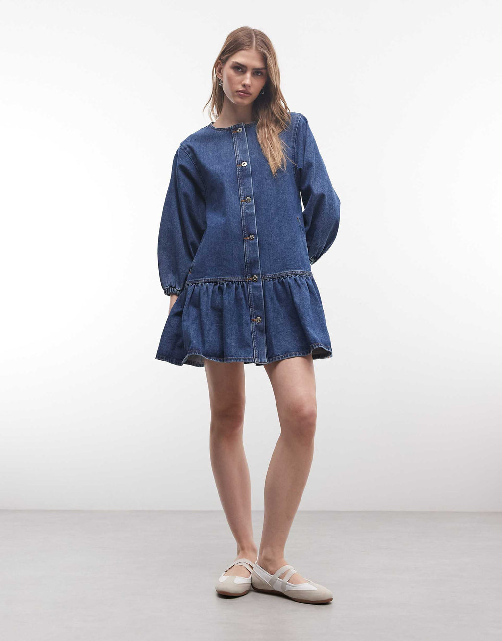 COLLUSION shirt dress in rinse wash