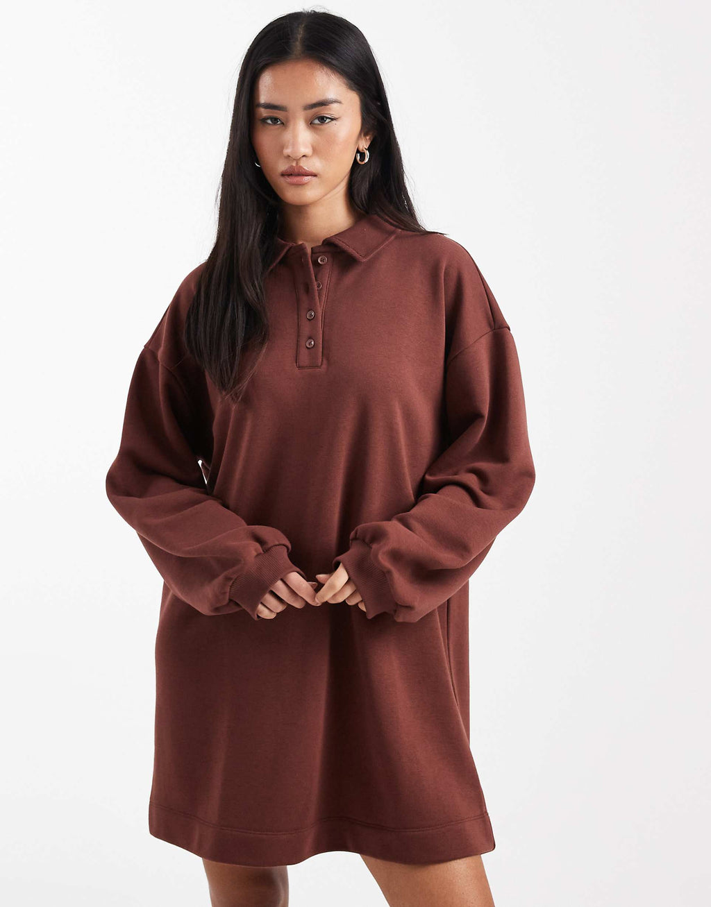 ASOS DESIGN polo mini sweats dress in chocolate