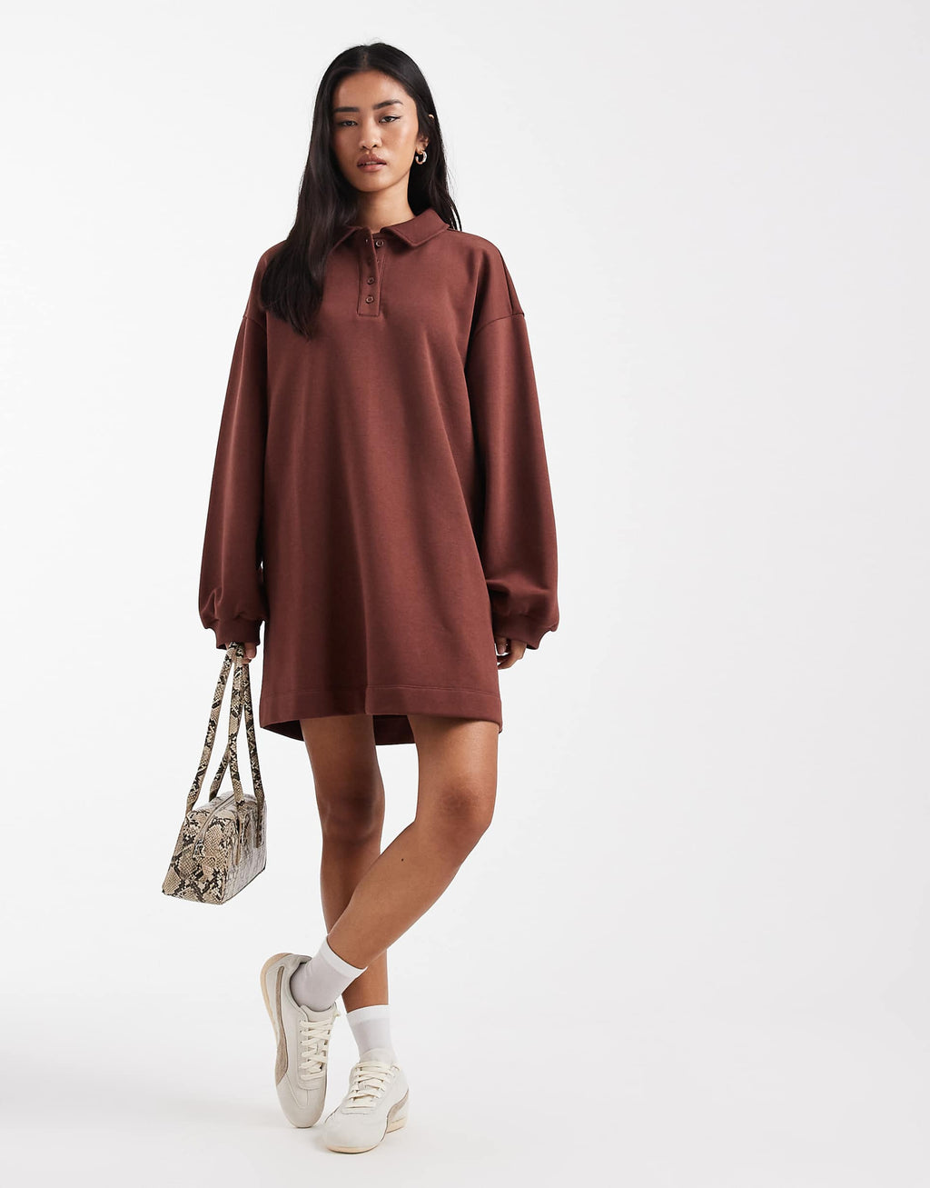 ASOS DESIGN polo mini sweats dress in chocolate