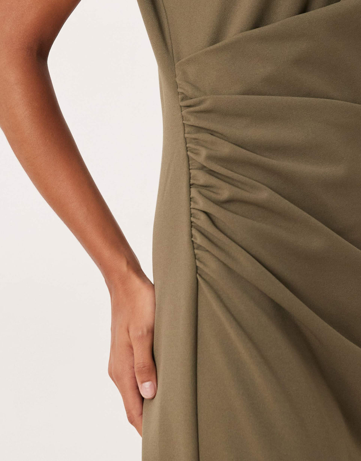ASOS DESIGN pleated draped high neck midaxi dress in khaki green