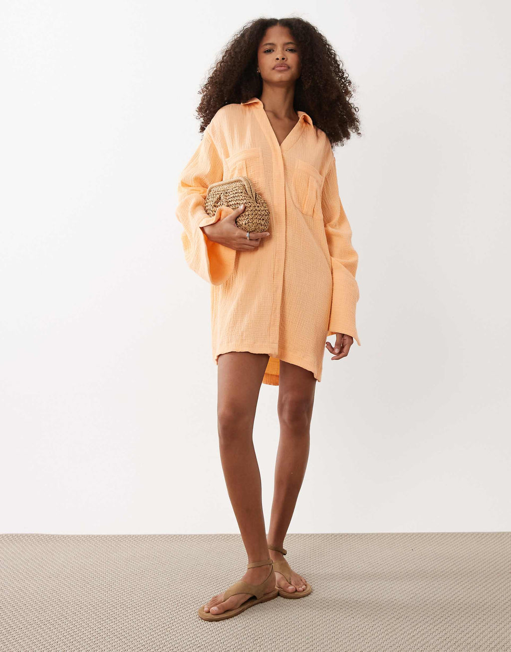 ASOS DESIGN double cloth mini shirt dress with wide cuffs and oversized pockets in orange spritz