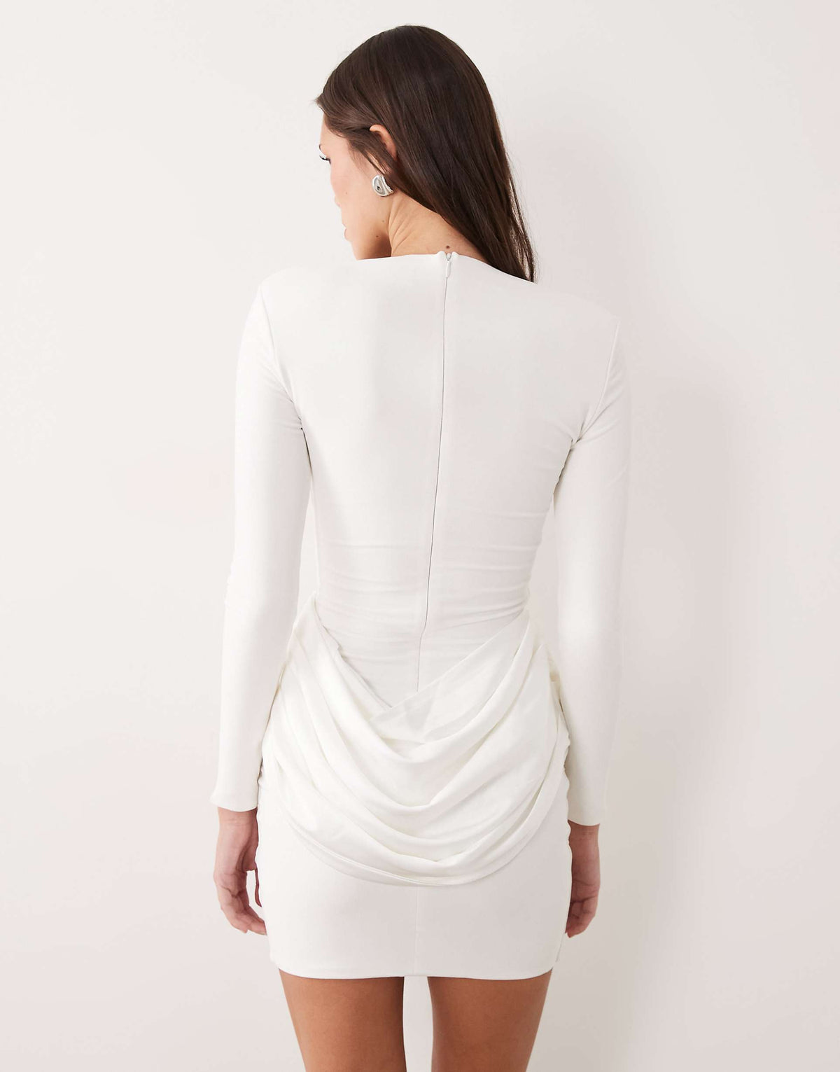 Wanderdoll Storm shoulder pad detail long sleeve satin drape waist mini dress white