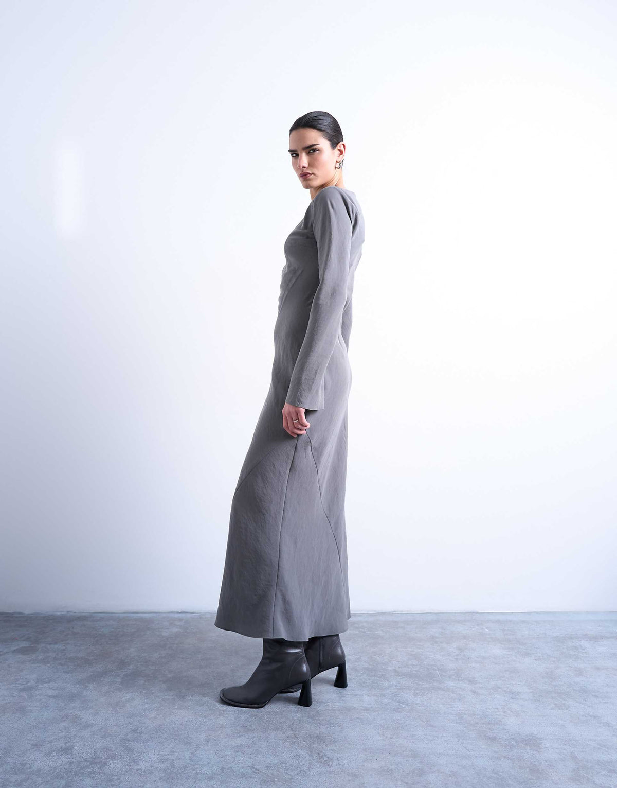 Topshop slash neck cupro maxi dress in gray