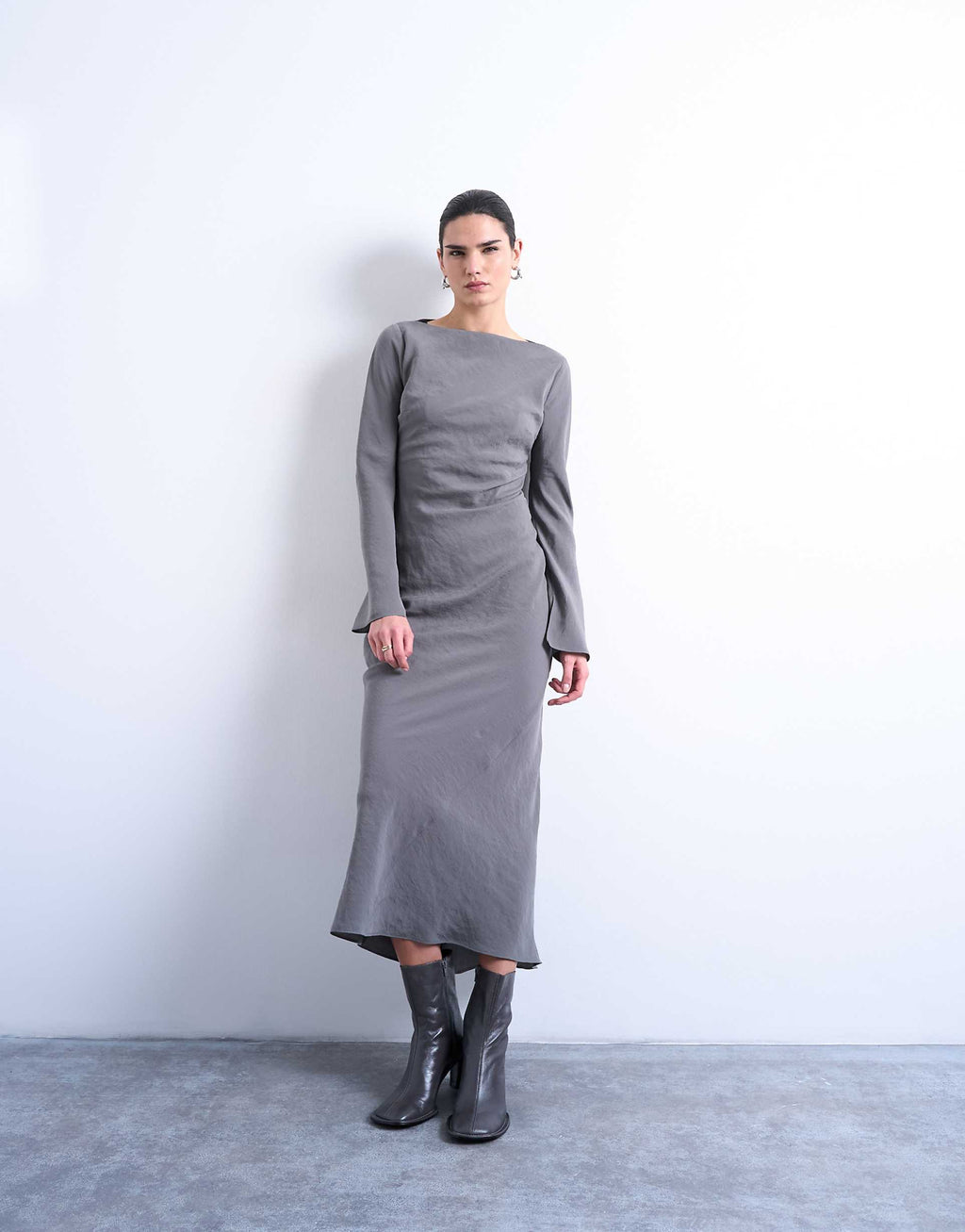 Topshop slash neck cupro maxi dress in gray