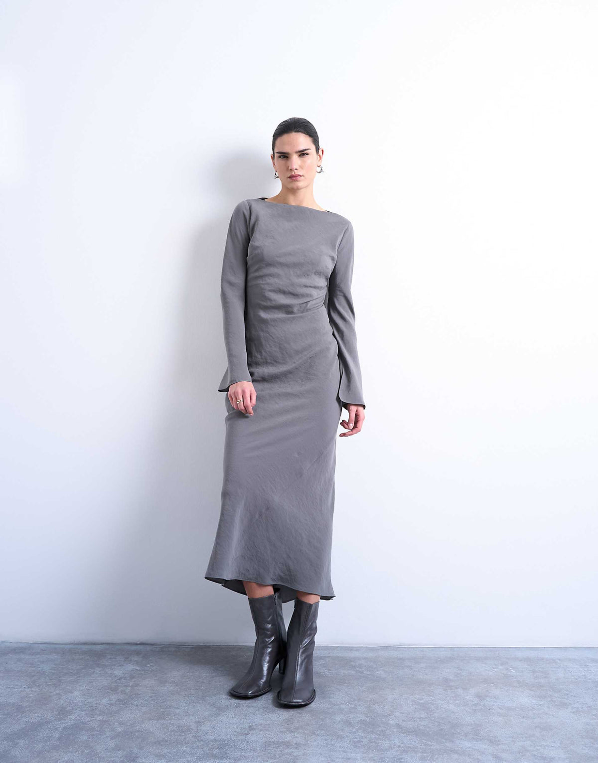 Topshop slash neck cupro maxi dress in gray