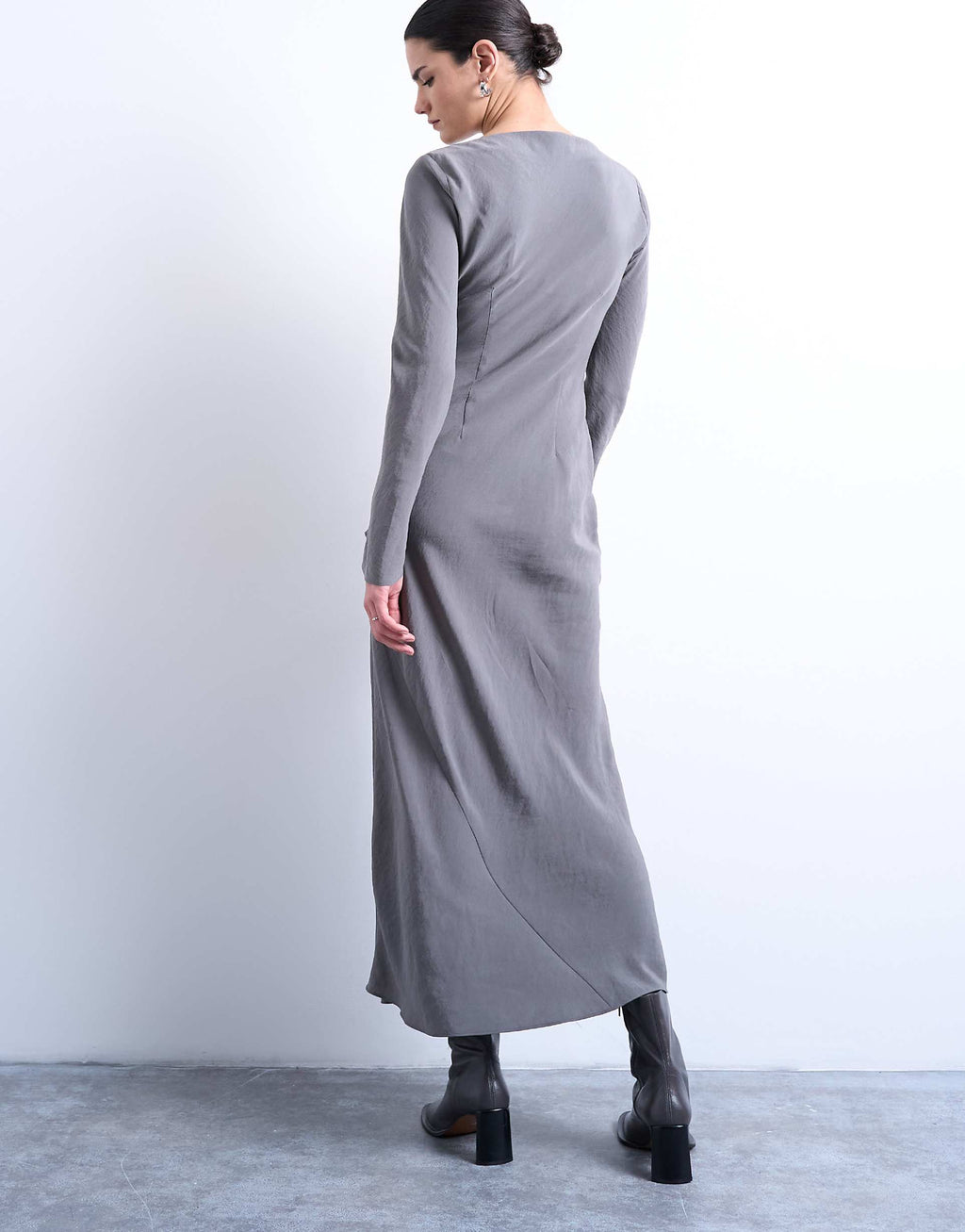 Topshop slash neck cupro maxi dress in gray