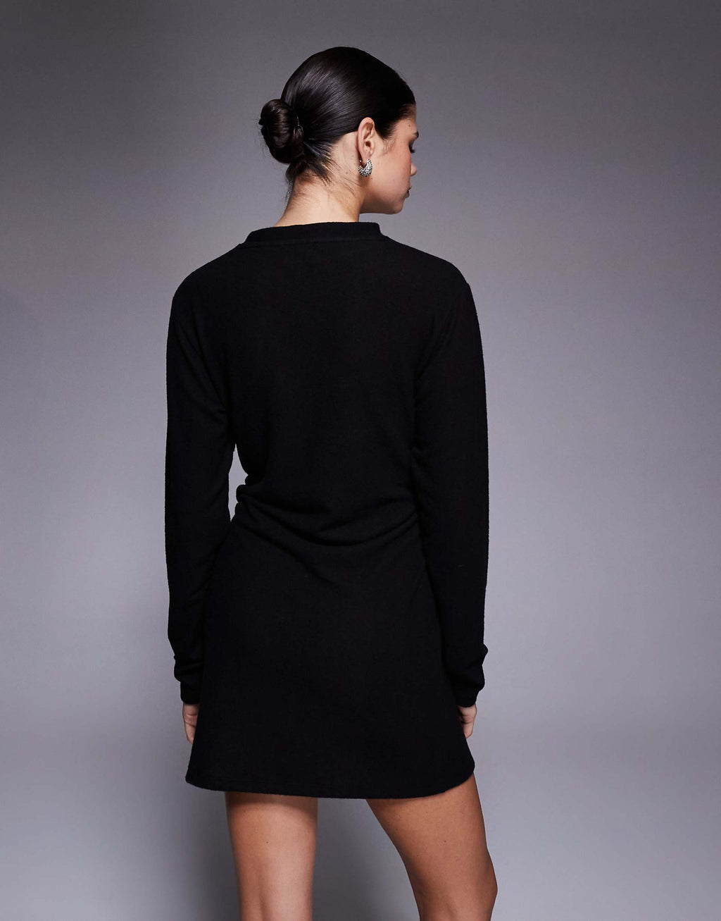 ASOS DESIGN supersoft asymmetric angel sleeve mini dress in black