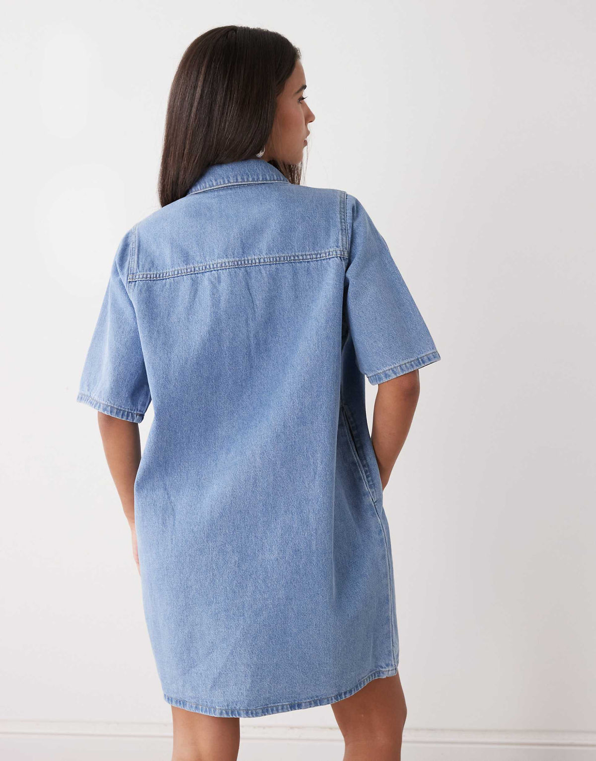 Noisy May oversized boxy denim dress with pockets in light blue