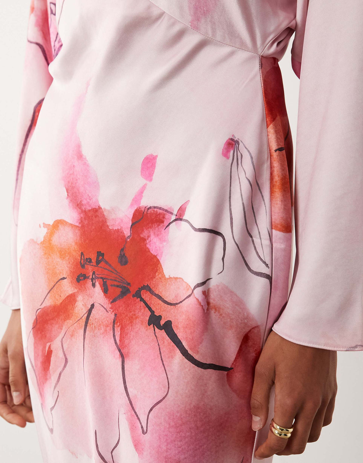 ASOS DESIGN satin batwing maxi dress in pink floral print