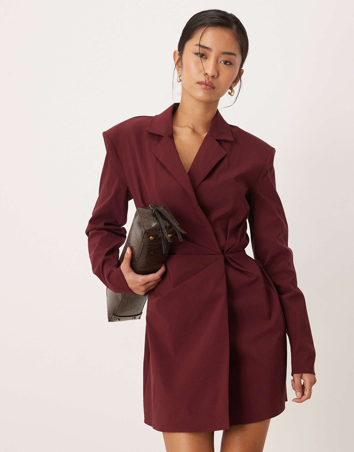 ASOS DESIGN cinched blazer mini dress in deep burgundy