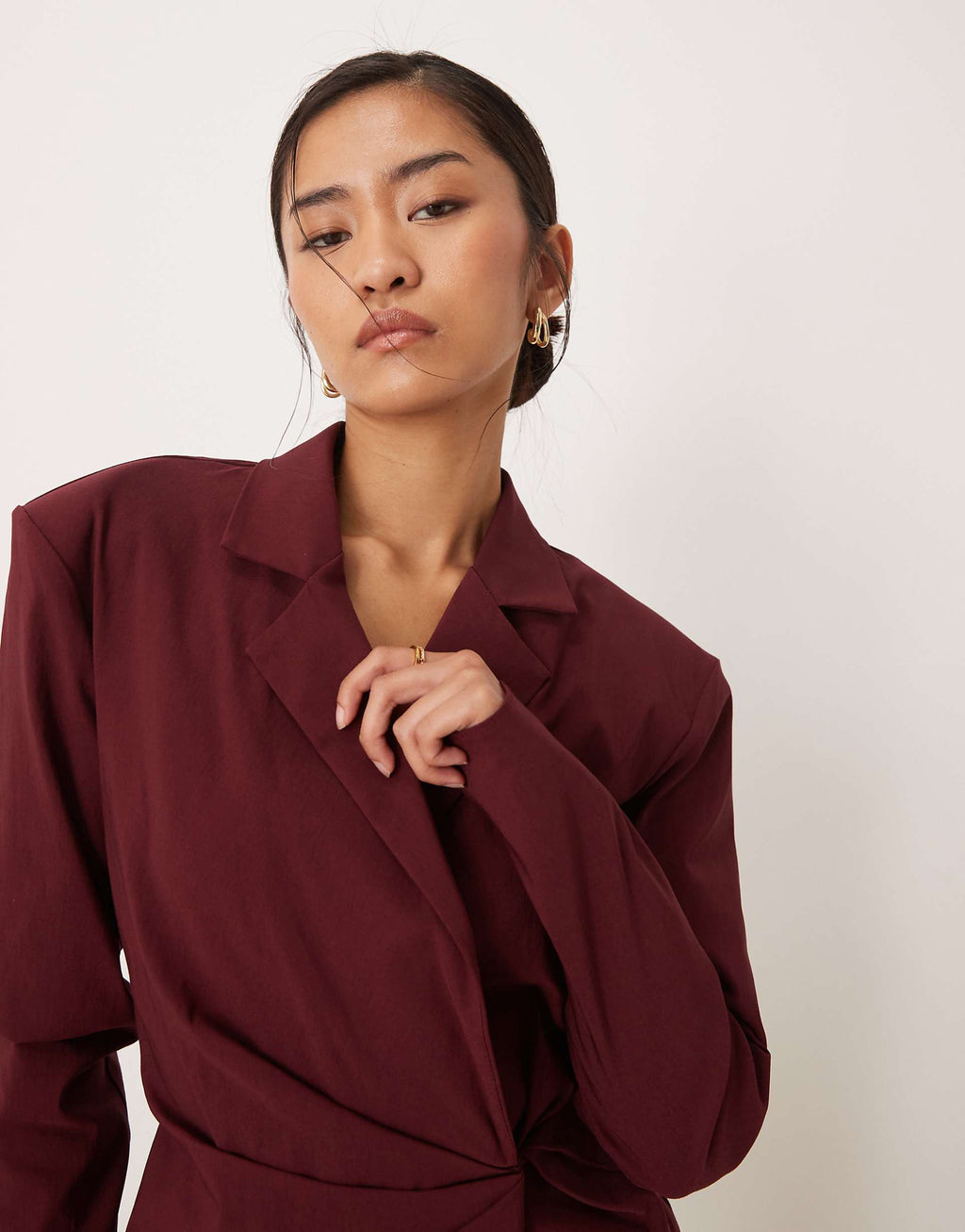 ASOS DESIGN cinched blazer mini dress in deep burgundy