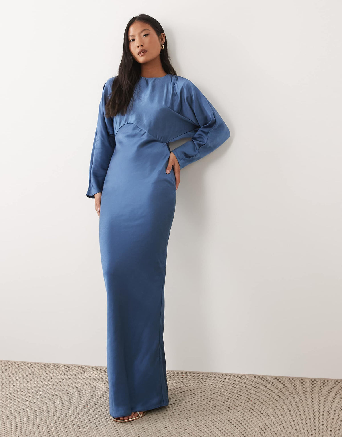 ASOS DESIGN Petite satin batwing maxi dress in navy