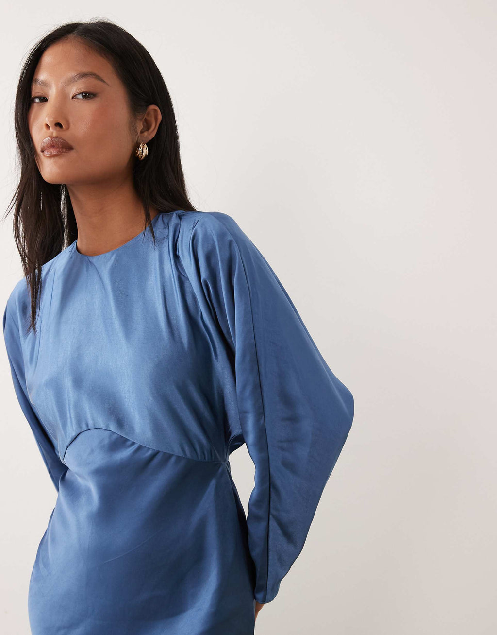 ASOS DESIGN Petite satin batwing maxi dress in navy