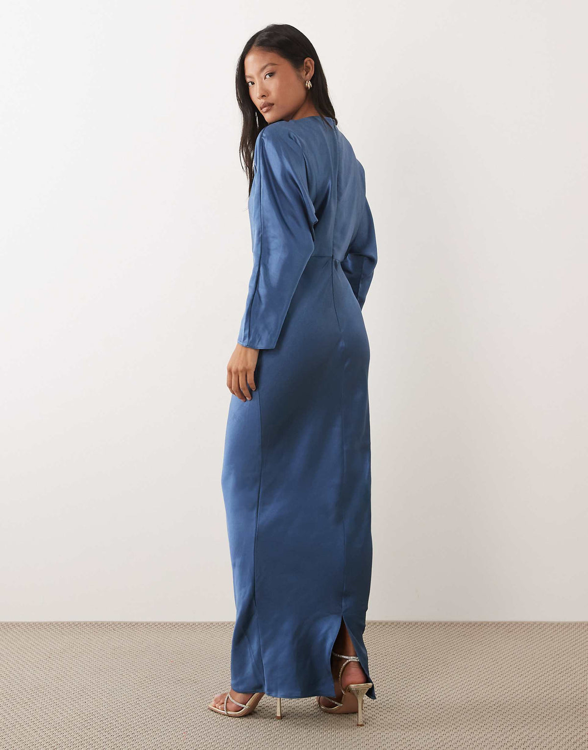 ASOS DESIGN Petite satin batwing maxi dress in navy
