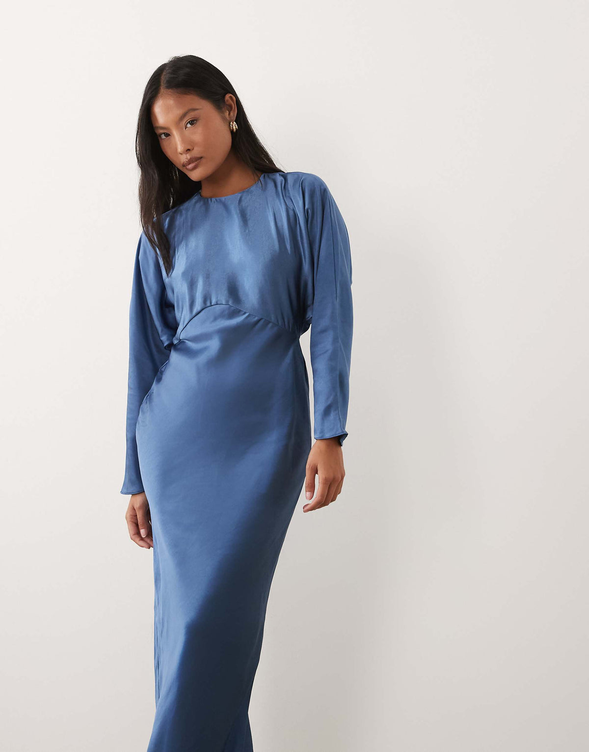 ASOS DESIGN Petite satin batwing maxi dress in navy