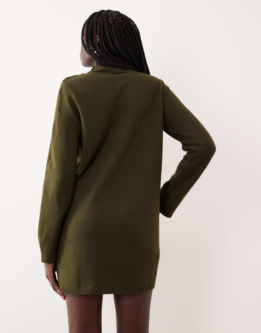 Mango button detail long sleeve knit mini dress in khaki
