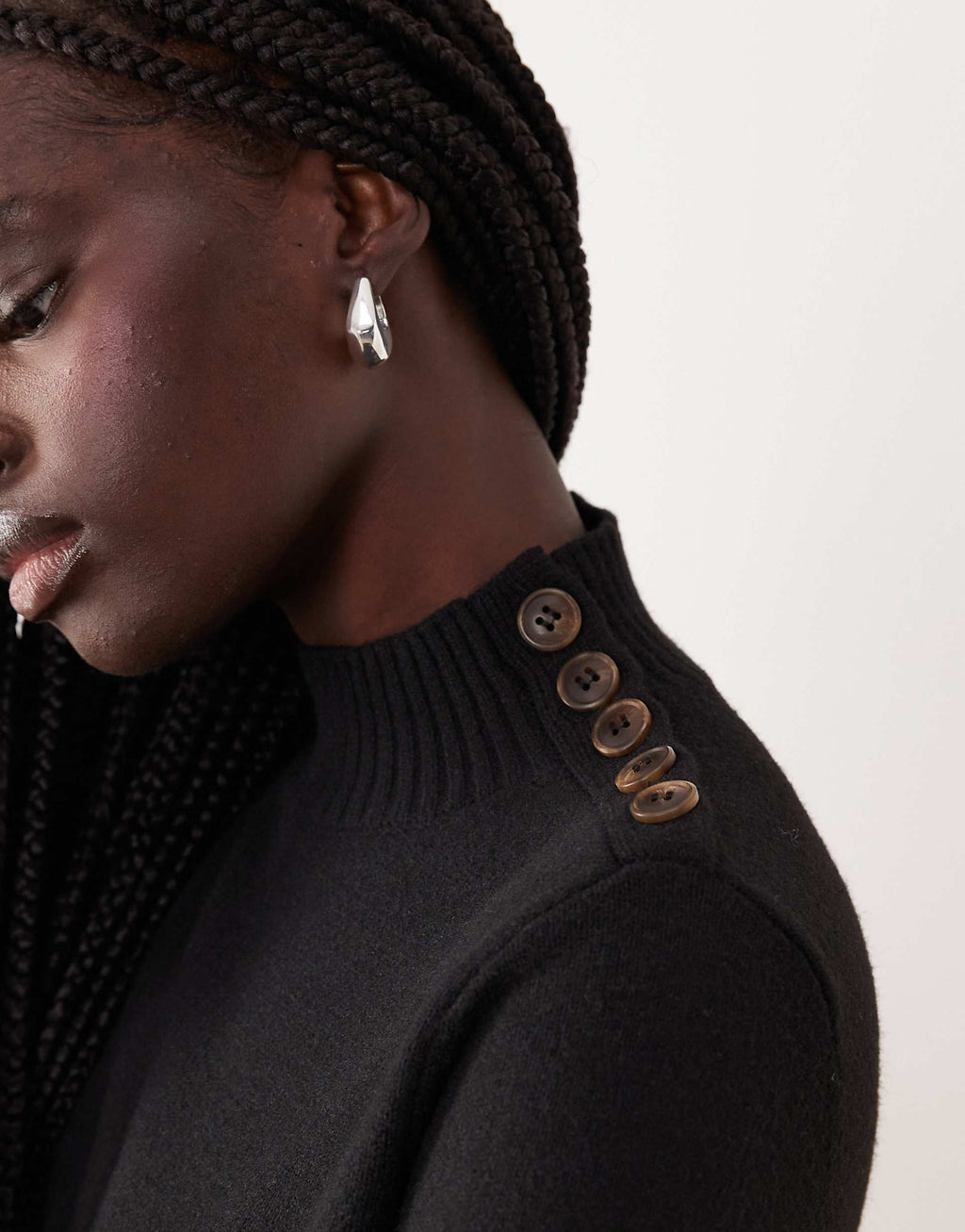 Mango button detail long sleeve knit mini dress in black