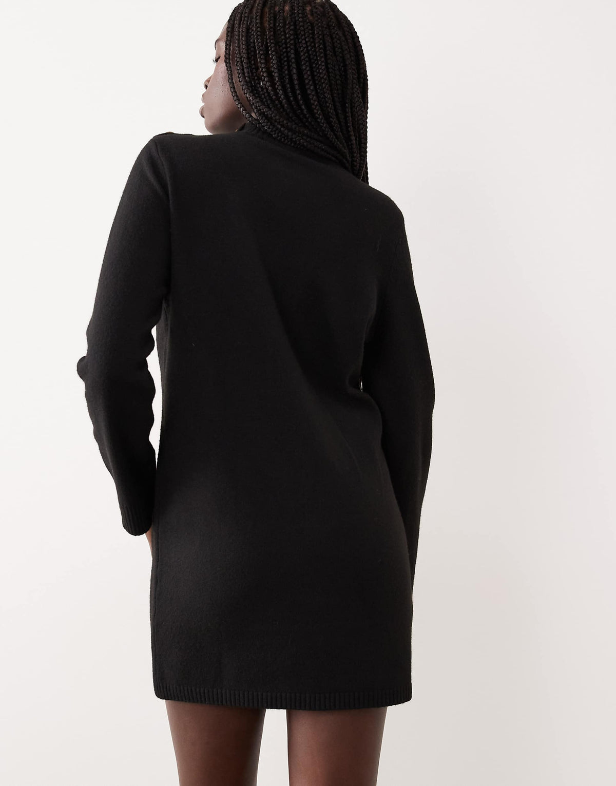 Mango button detail long sleeve knit mini dress in black
