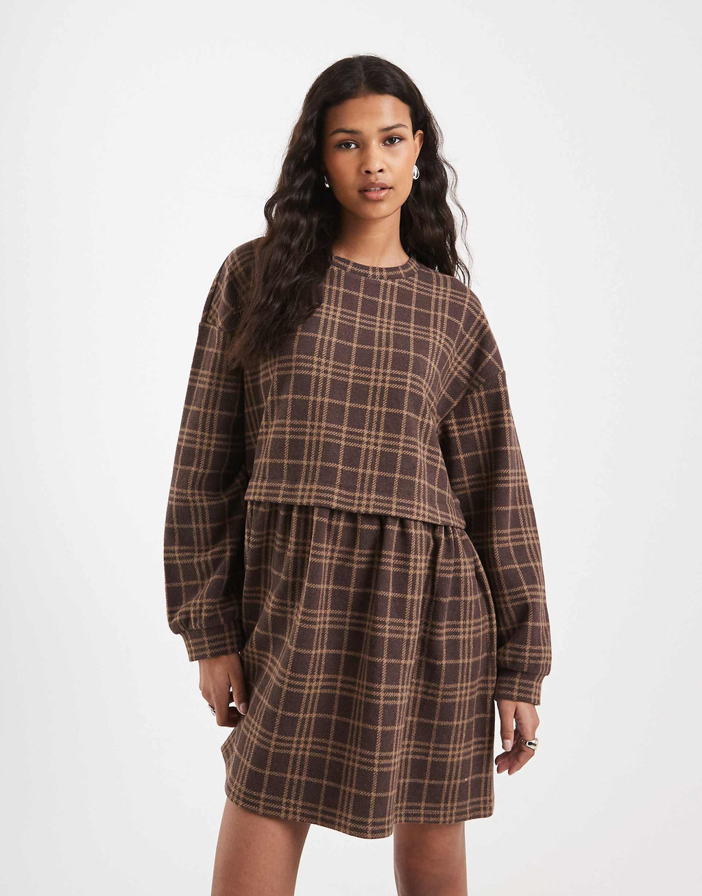 Miss Selfridge plaid short sleeve layered smock dress