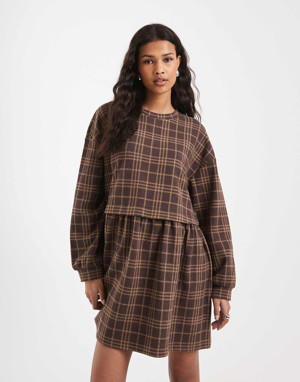 Miss Selfridge plaid short sleeve layered smock dress