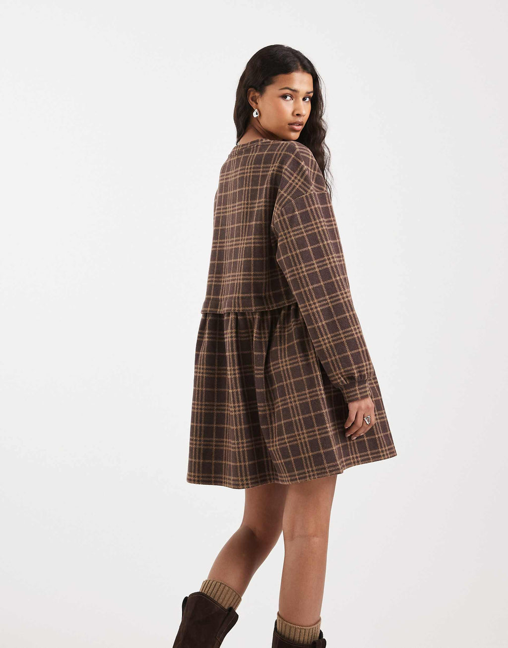 Miss Selfridge plaid short sleeve layered smock dress