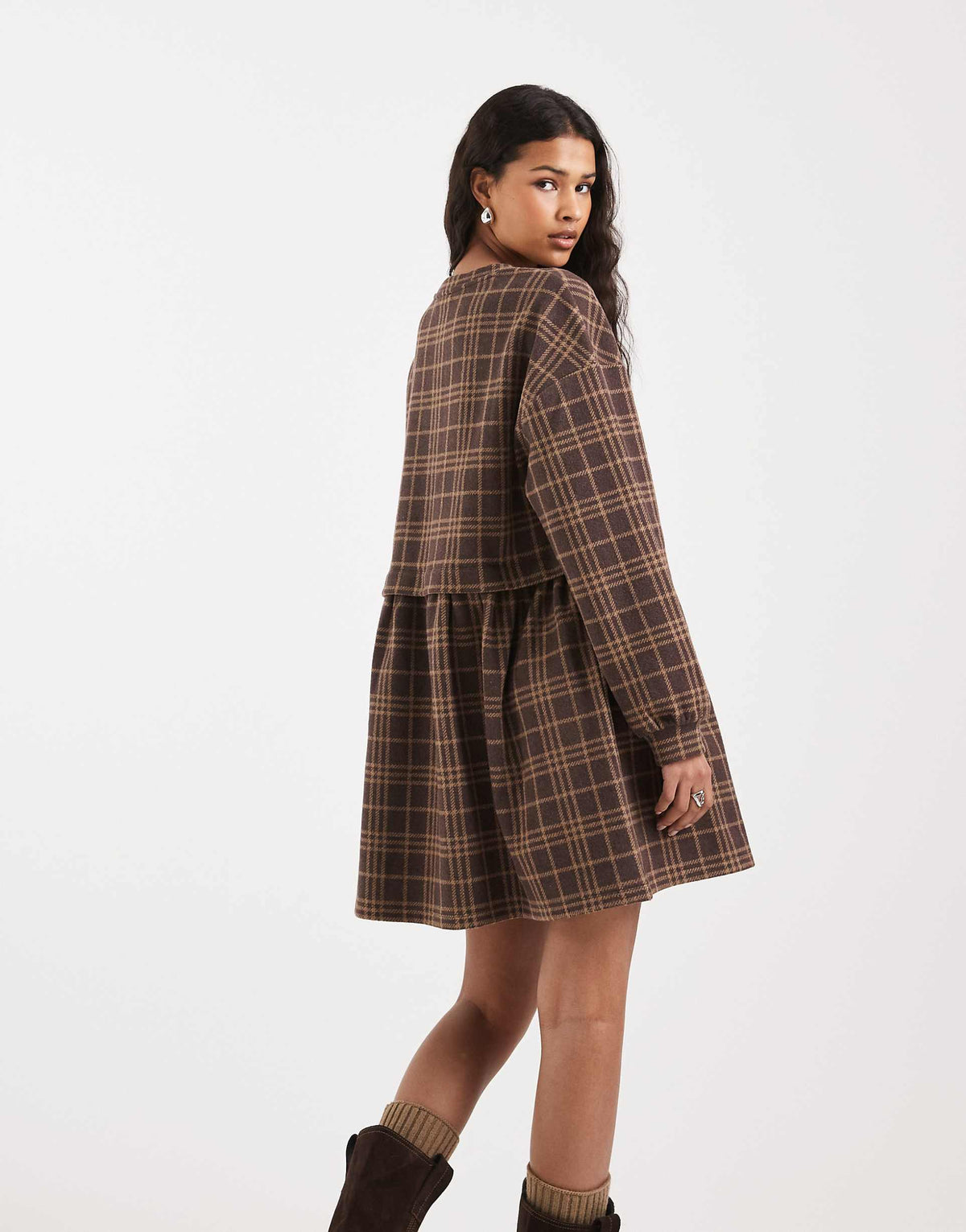 Miss Selfridge plaid short sleeve layered smock dress