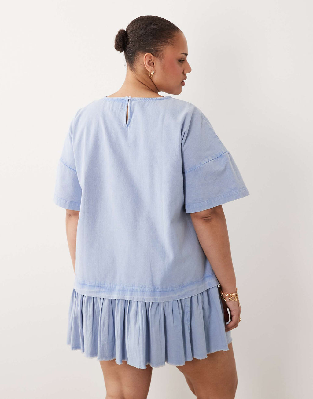 ASOS DESIGN Curve hybrid t-shirt mini dress in washed denim blue