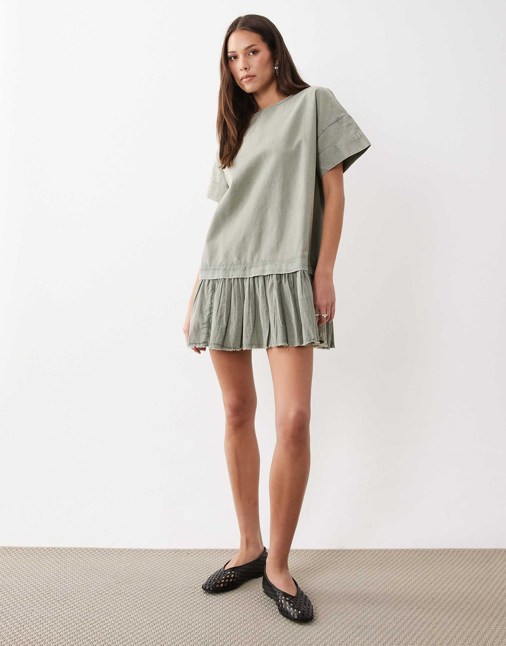 ASOS DESIGN hybrid t-shirt mini dress in washed olive