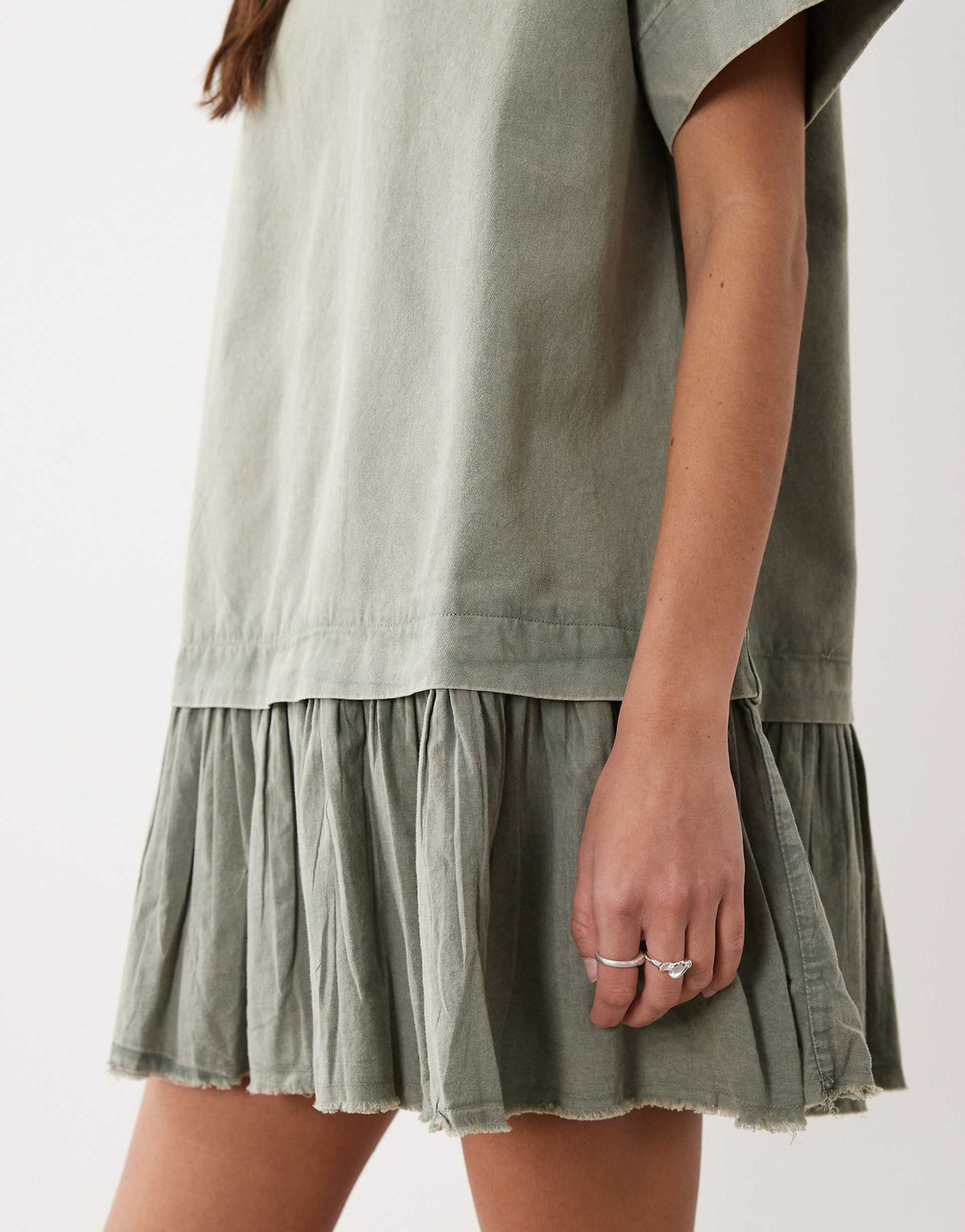 ASOS DESIGN hybrid t-shirt mini dress in washed olive