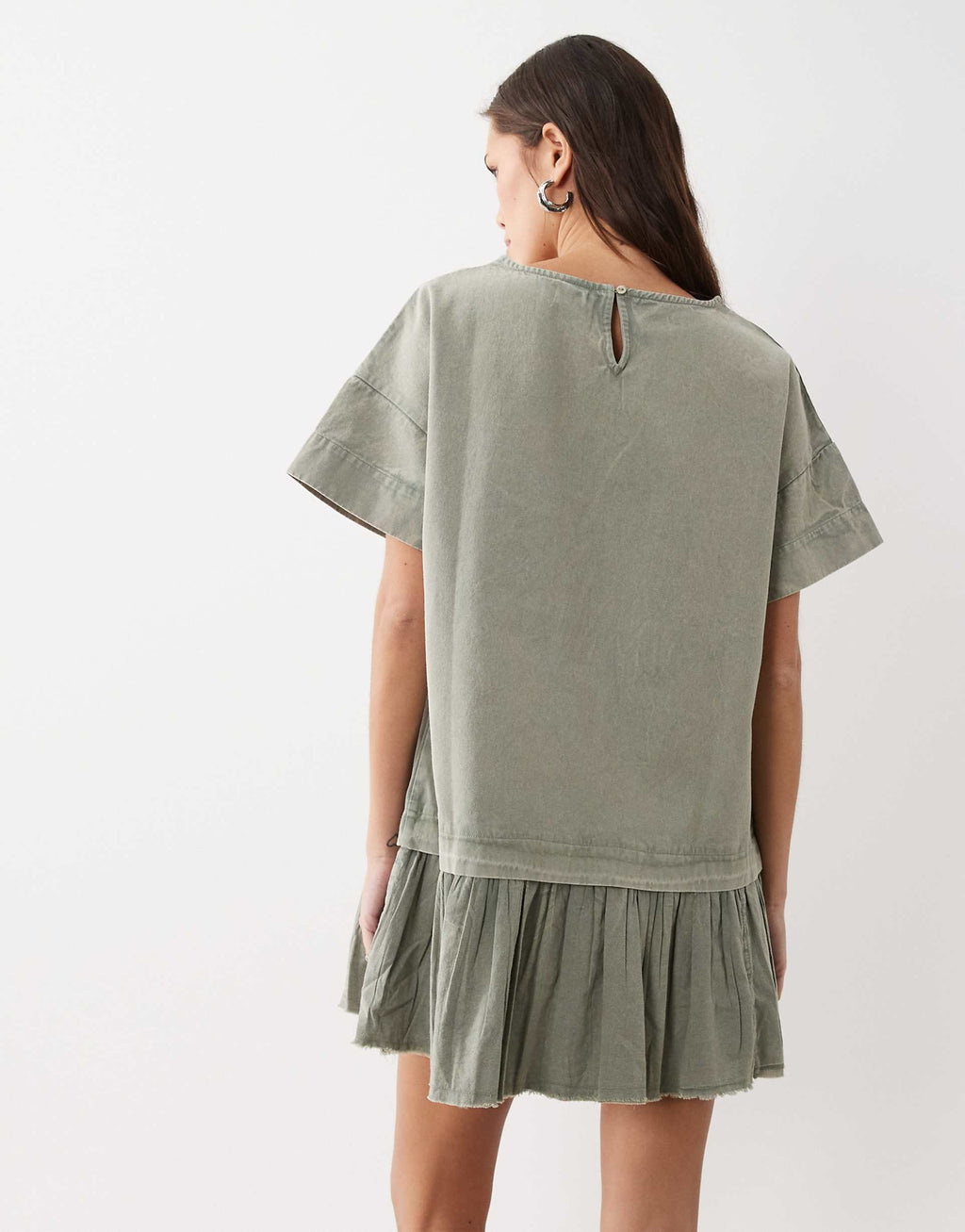 ASOS DESIGN hybrid t-shirt mini dress in washed olive