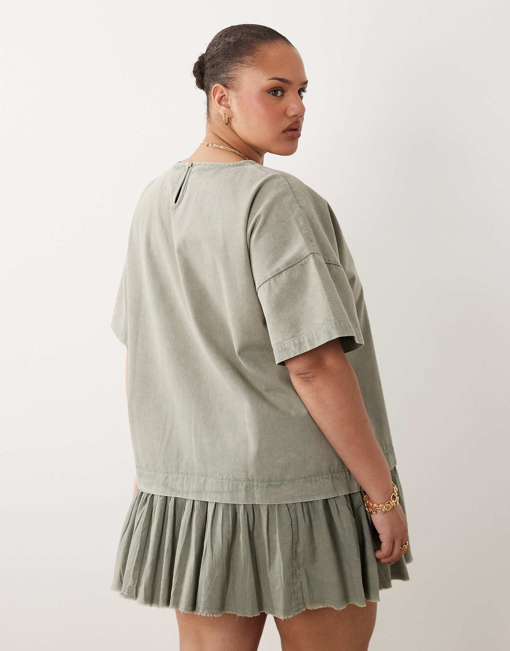 ASOS DESIGN Curve hybrid t-shirt mini dress in washed olive