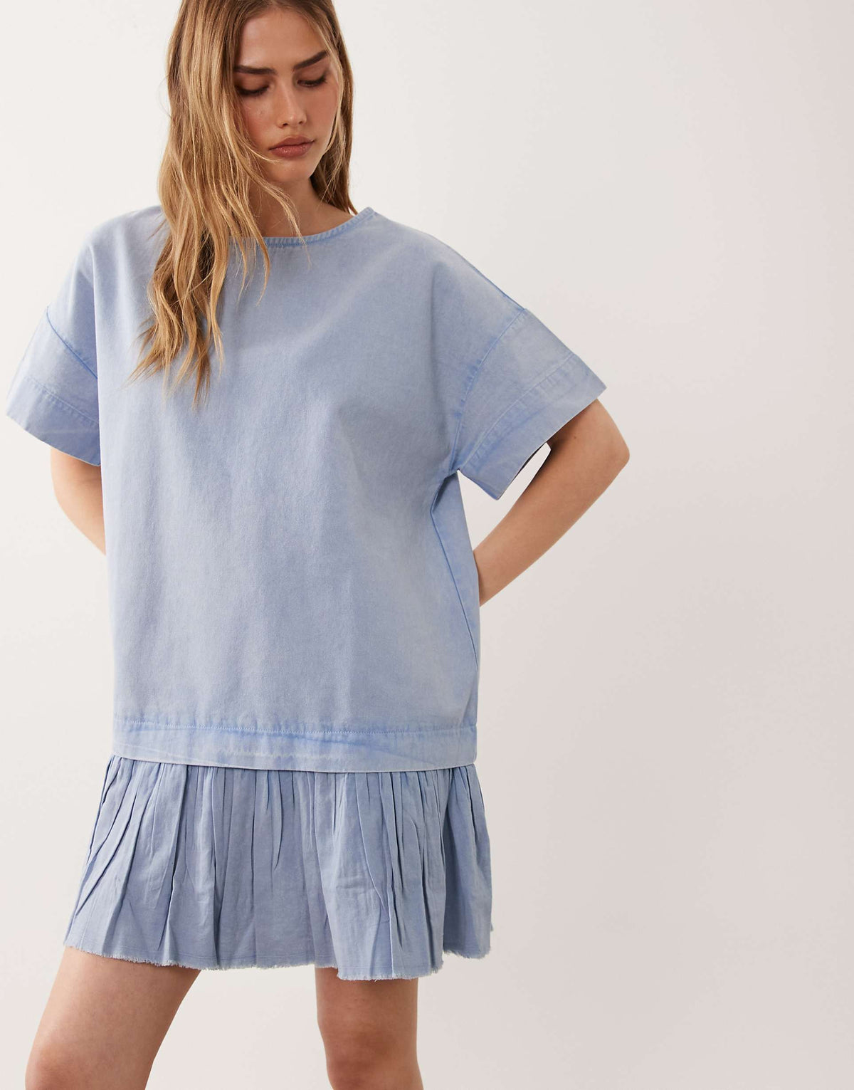 ASOS DESIGN hybrid T-shirt mini dress in washed denim blue