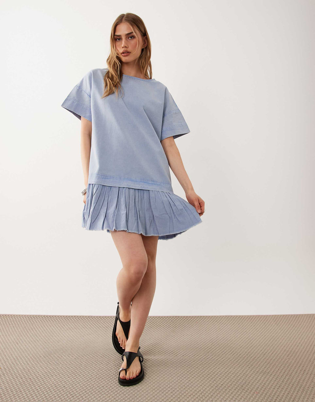 ASOS DESIGN hybrid T-shirt mini dress in washed denim blue