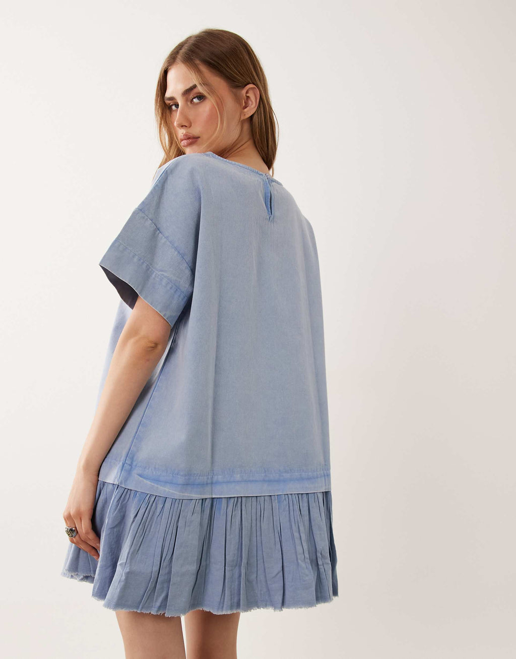 ASOS DESIGN hybrid T-shirt mini dress in washed denim blue