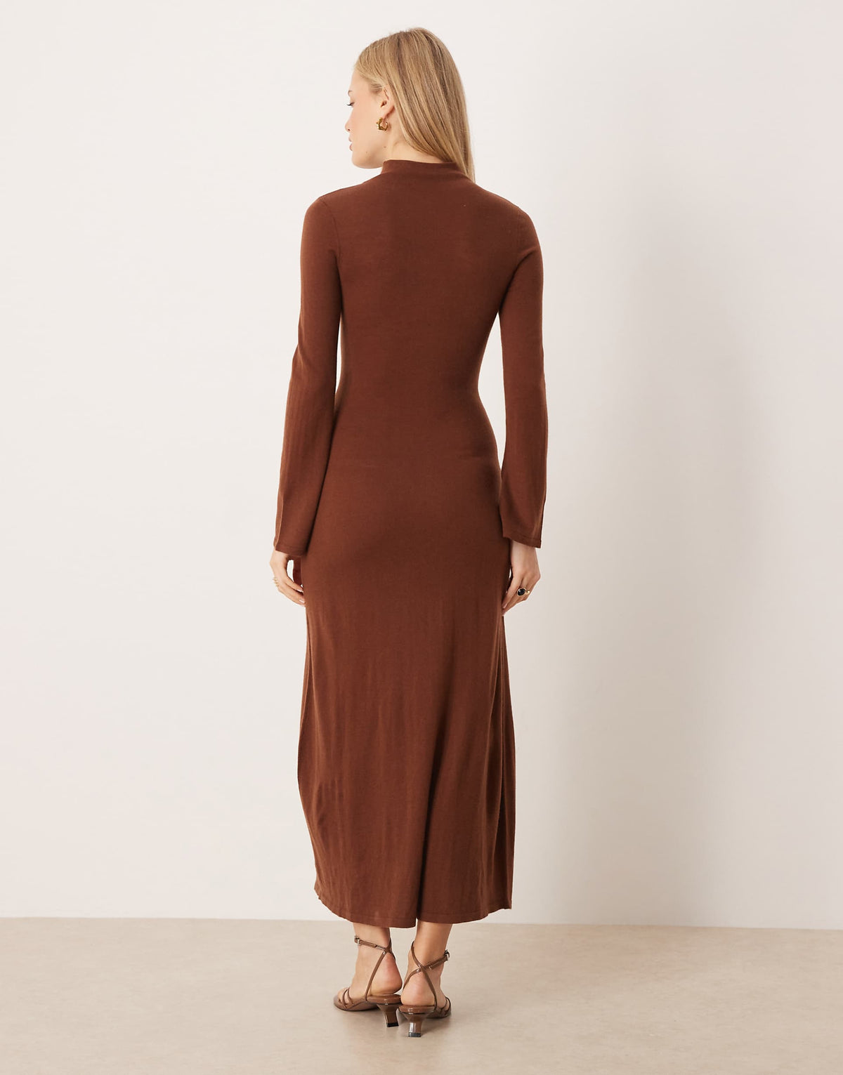 Mango high neck long sleeve maxi dress in caramel