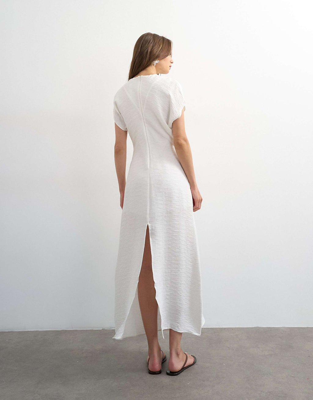 Topshop drop shoulder blouson waist crinkle maxi dress in white
