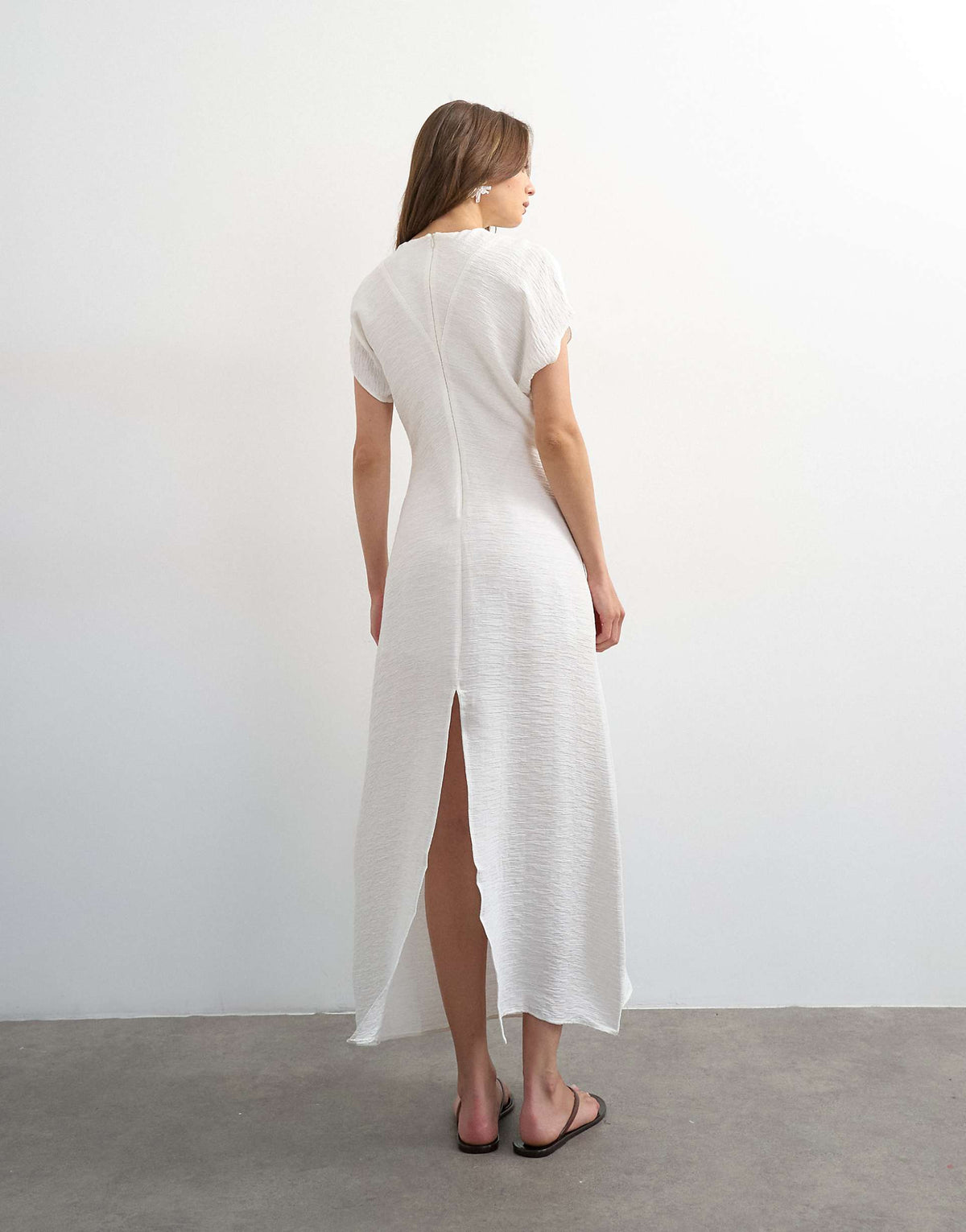 Topshop drop shoulder blouson waist crinkle maxi dress in white