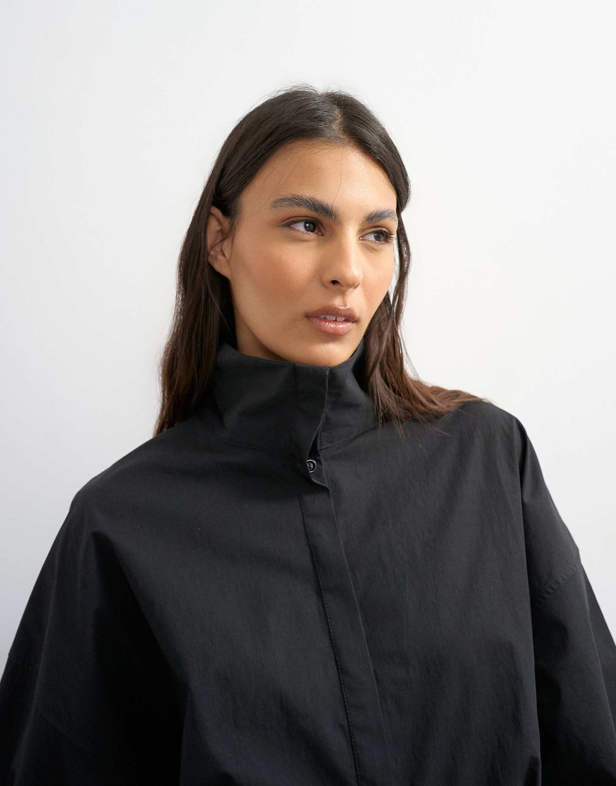 Topshop long sleeve funnel neck shirt dress with wrap detail in charcoal gray