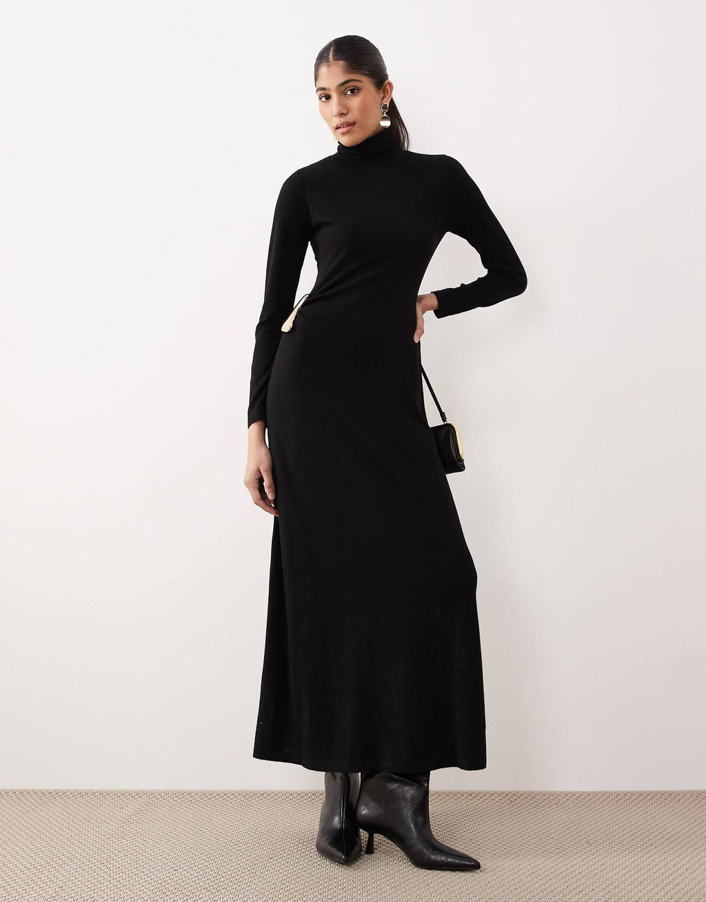 Mango high neck long sleeve maxi dress with hardware detail in black