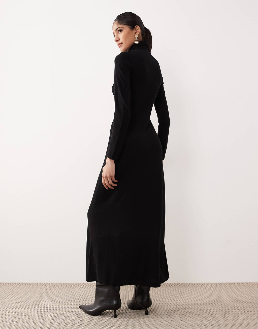 Mango high neck long sleeve maxi dress with hardware detail in black