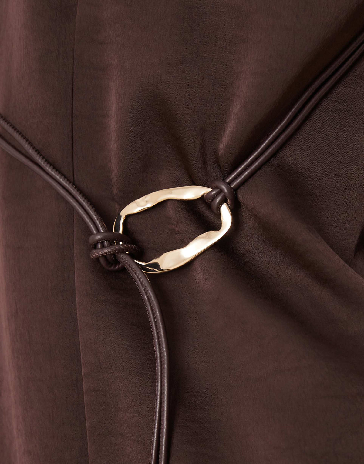 Mango tie neck long sleeve mini dress in chocolate